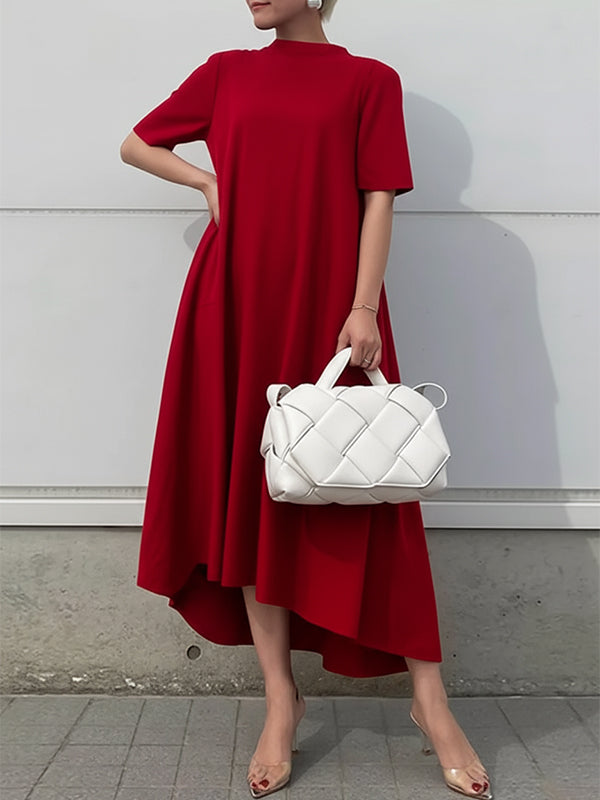 Olivia Bennet | High-Low Short Sleeves Solid Color Maxi Dresses