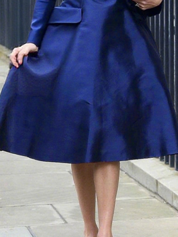 Olivia Bennet | A-Line High Waisted Pockets Solid Color Square-Neck Midi Dresses