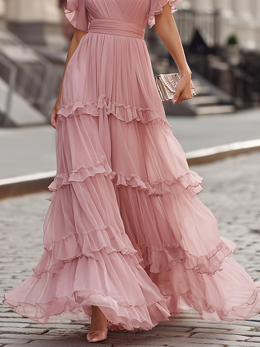 Olivia Bennet | Ruffled V-Neck Tiered Maxi Dress