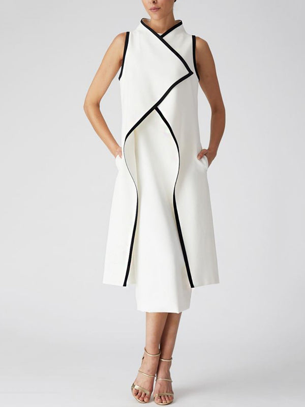Olivia Bennet | False Two Sleeveless Solid Color Midi Dresses