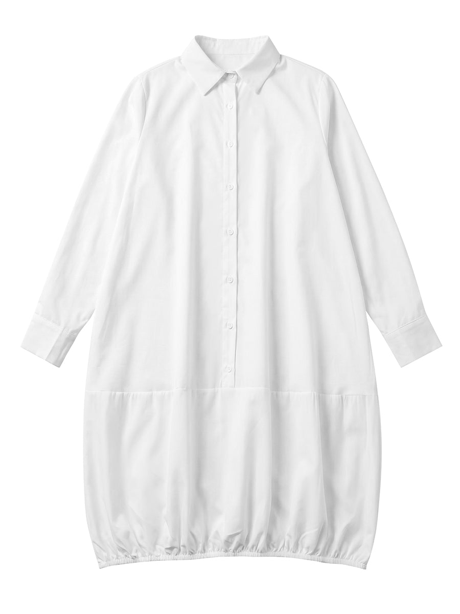 Olivia Bennet | Long Sleeves Loose Solid Color Lapel Collar Midi Dresses Shirt Dress