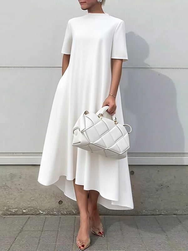 Olivia Bennet | High-Low Short Sleeves Solid Color Maxi Dresses