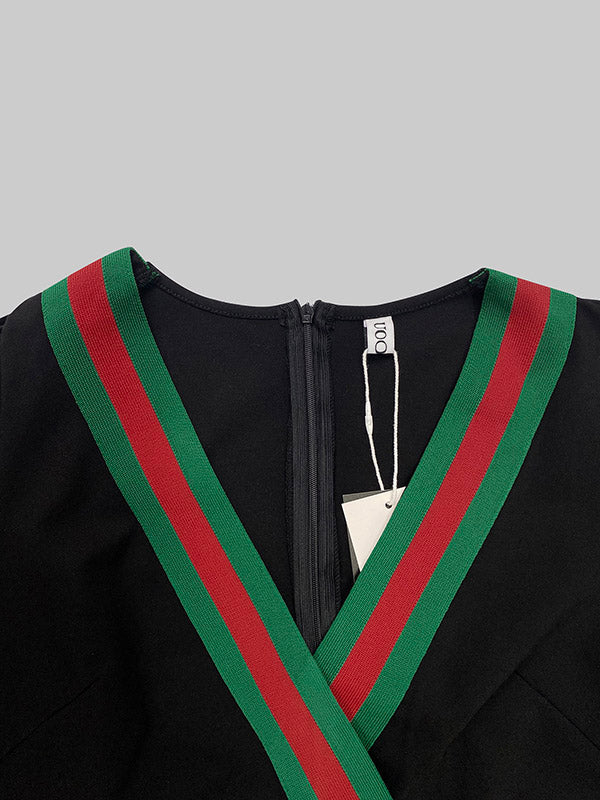 Olivia Bennet | Long Sleeves Striped Deep V-Neck Mini Dresses