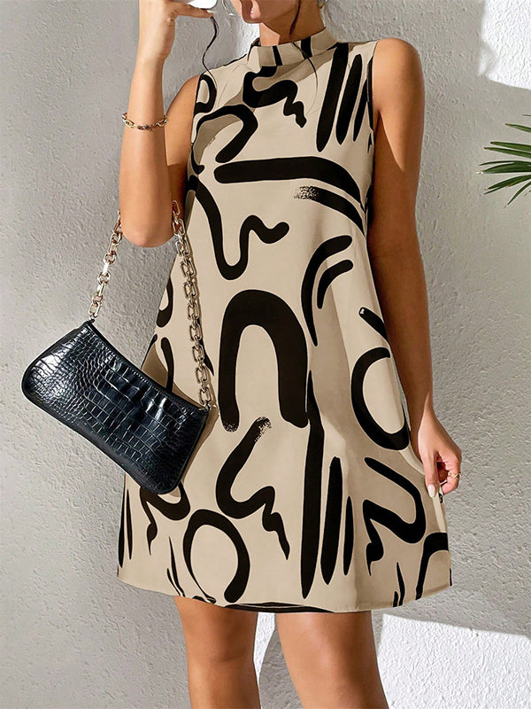 Olivia Bennet | A-line Sleeveless Contrast Color Printed Mini Dresses