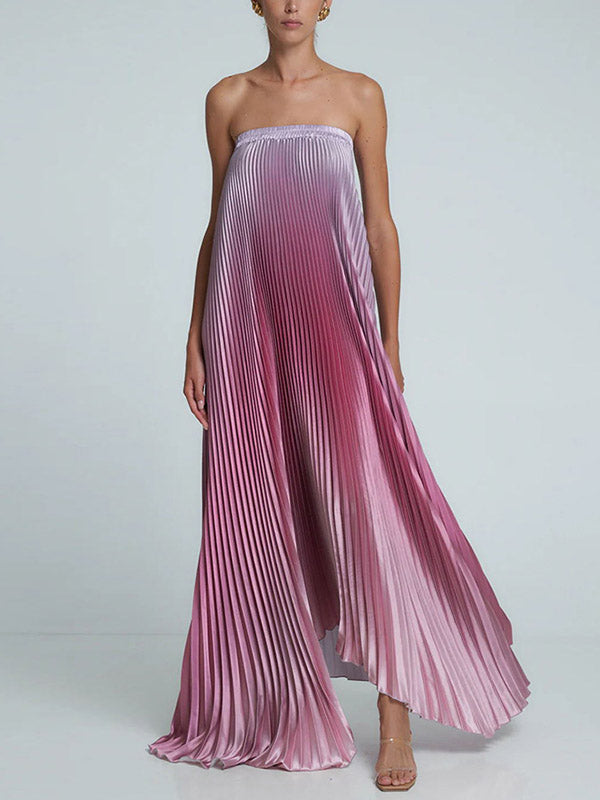 Olivia Bennet | A-Line Loose Elasticity Gradient Pleated Tube Evening Dresses Maxi Dresses