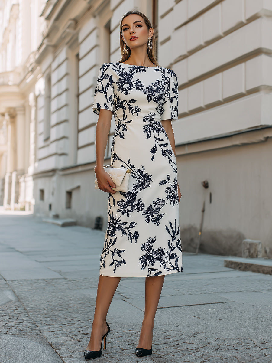 Olivia Bennet | Botanical Print Short Sleeve Midi Dress
