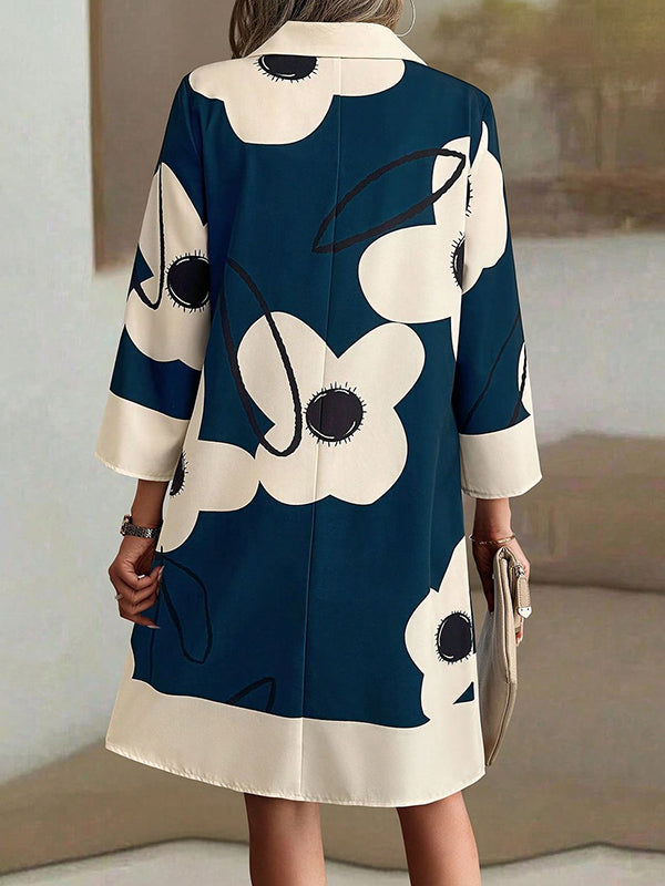 Olivia Bennet | A-Line Loose Buttoned Flower Print Stand Collar Mini Dresses