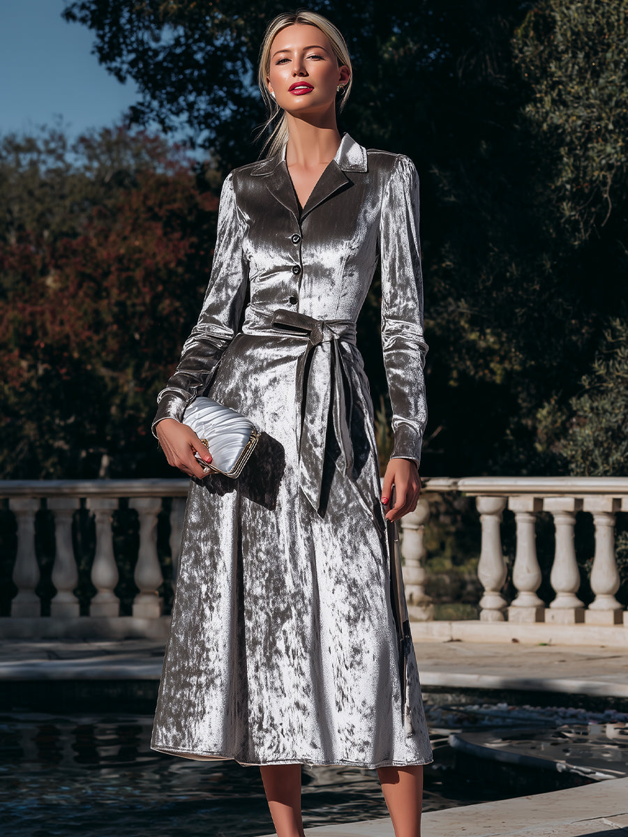 Olivia Bennet | Button-Front Belted Midi Coat Dress