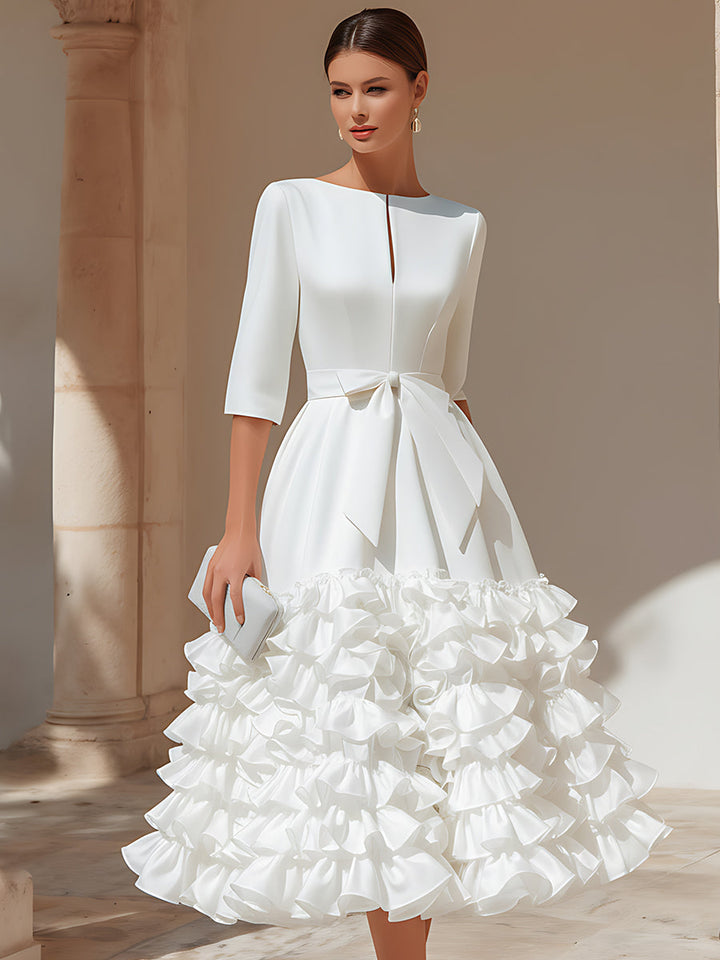 Olivia Bennet | Belted Ruffled-Hem Midi Dress