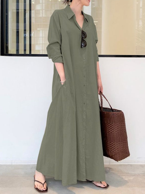 Olivia Bennet | Original Solid Color Lapel Shirt Dress