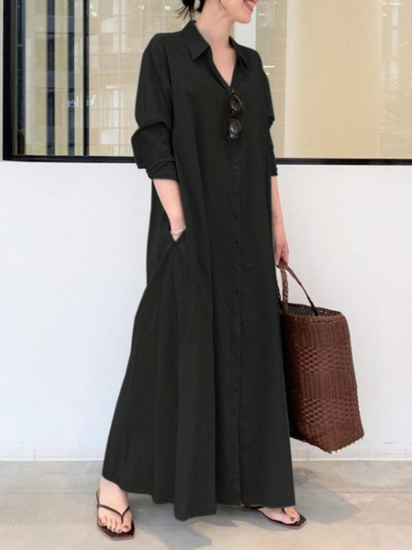 Olivia Bennet | Original Solid Color Lapel Shirt Dress