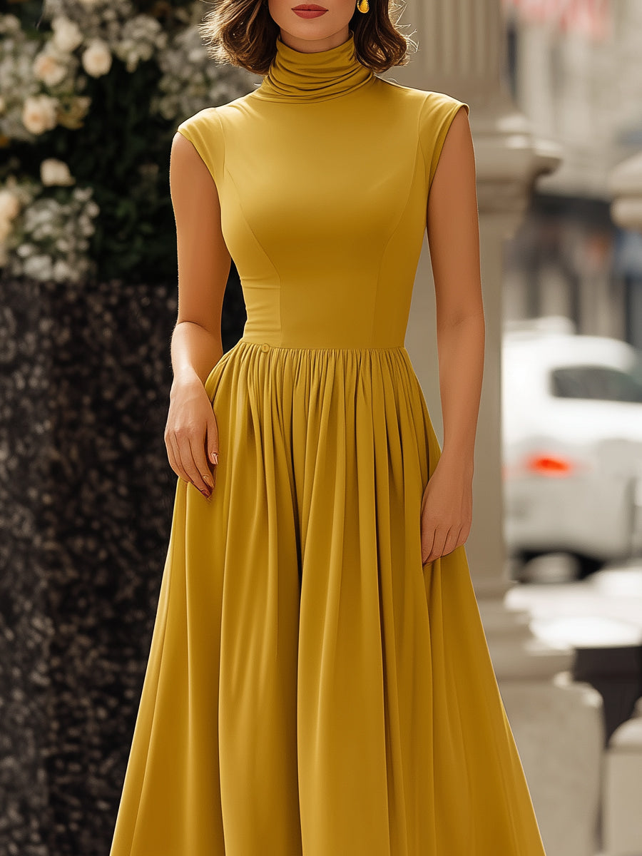 Olivia Bennet | Black Two-Way Convertible High-Neck Draped Stretch Jersey Midi Dress