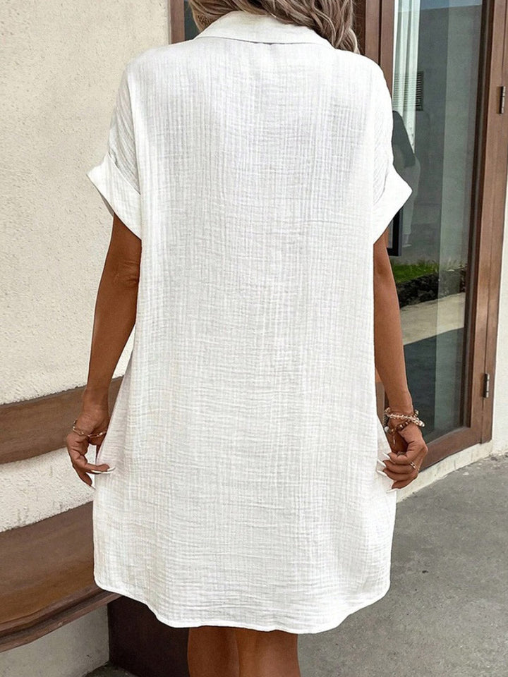 Olivia Bennet | Half Sleeves Loose Buttoned Pockets Solid Color Lapel Mini Dresses