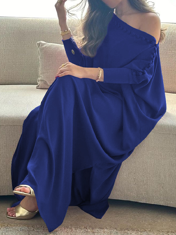 Olivia Bennet | H-Line Loose Buttoned Solid Color Maxi Dresses