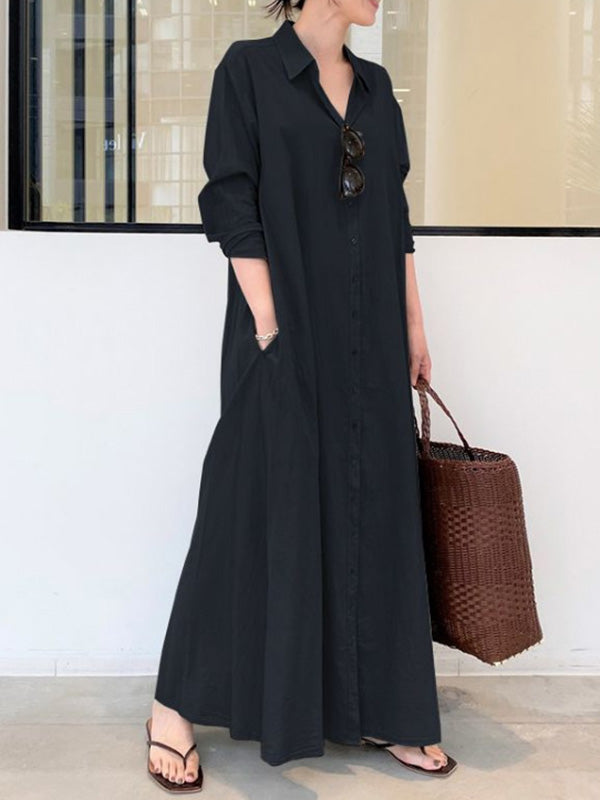 Olivia Bennet | Original Solid Color Lapel Shirt Dress