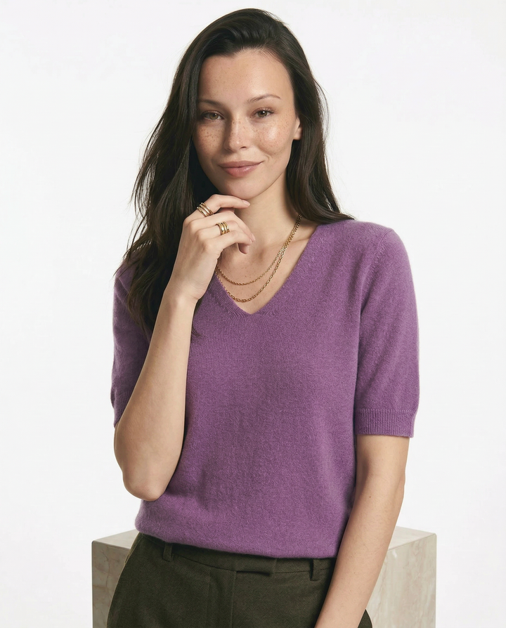 Olivia Bennet | V-Neck Knit Top for Women in Natural Color