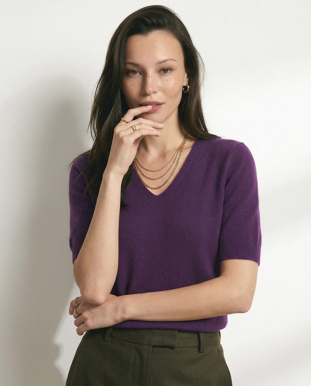Olivia Bennet | V-Neck Knit Top for Women in Natural Color