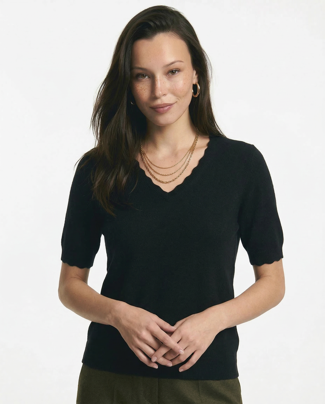 Olivia Bennet | V-Neck Knit Top for Women in Natural Color