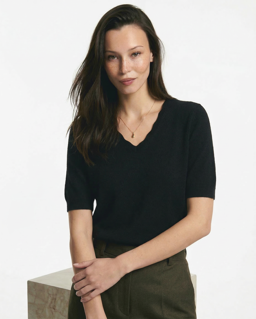 Olivia Bennet | V-Neck Knit Top for Women in Natural Color