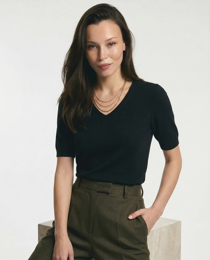 Olivia Bennet | V-Neck Knit Top for Women in Natural Color