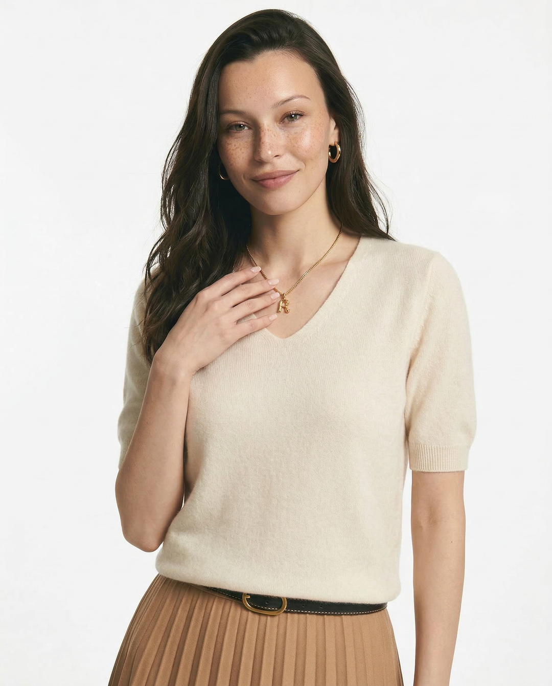 Olivia Bennet | V-Neck Knit Top for Women in Natural Color