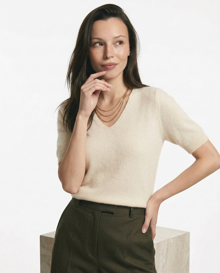 Olivia Bennet | V-Neck Knit Top for Women in Natural Color