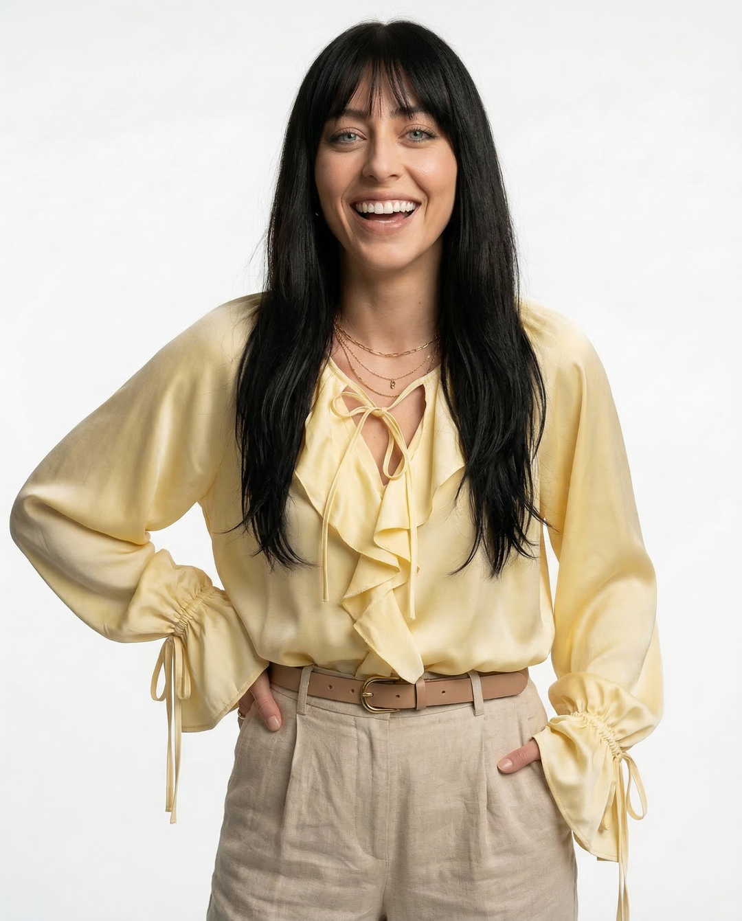Olivia Bennet | Satin Ruffle Blouse for Women