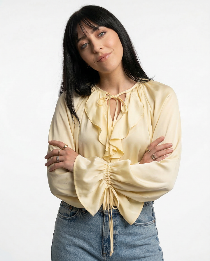 Olivia Bennet | Satin Ruffle Blouse for Women