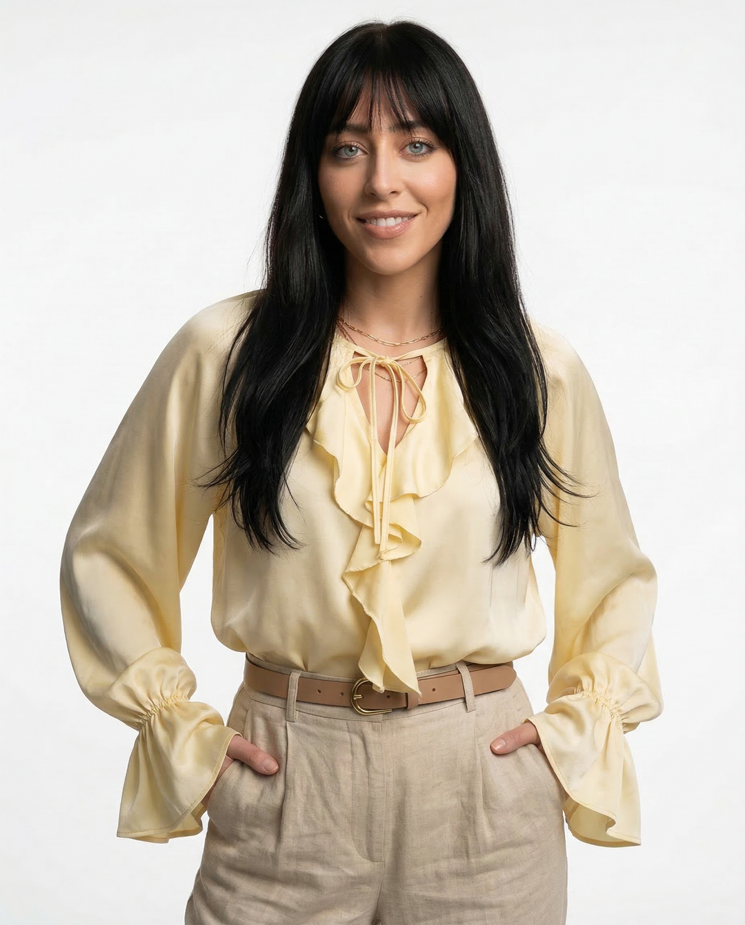 Olivia Bennet | Satin Ruffle Blouse for Women