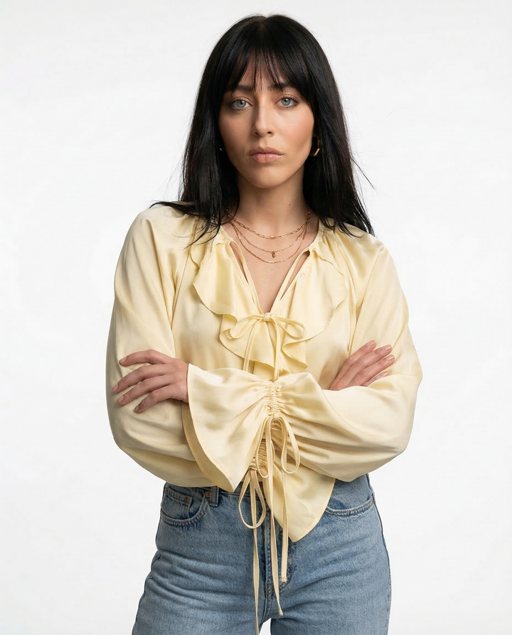 Olivia Bennet | Satin Ruffle Blouse for Women