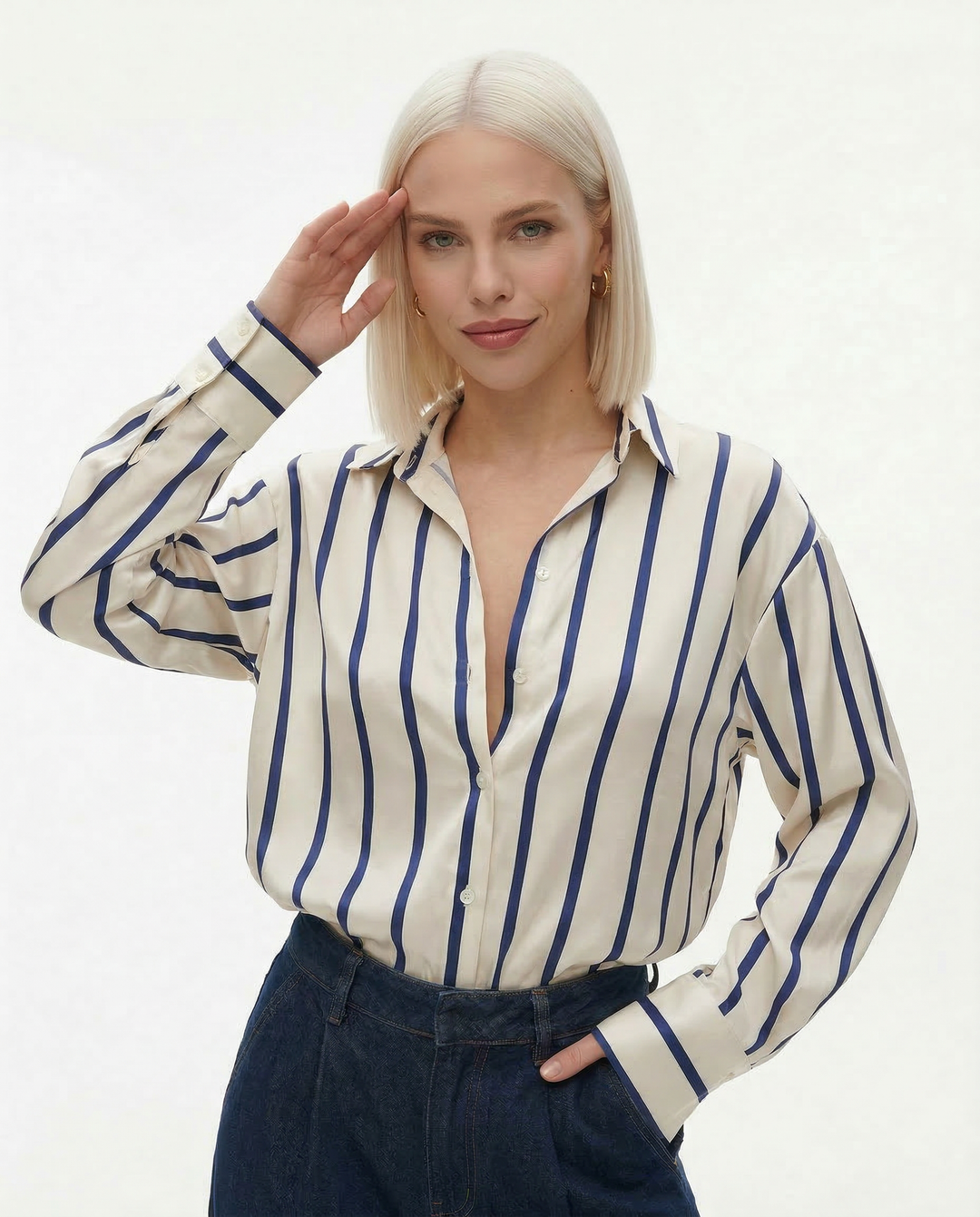Olivia Bennet | Satin Stripe Shirt for Women