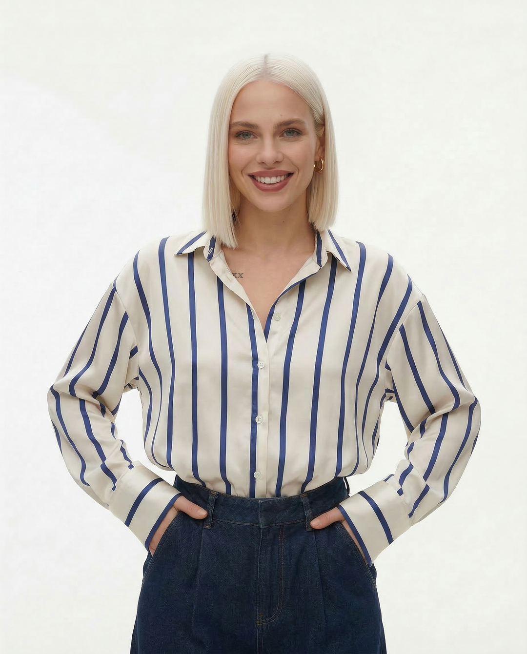 Olivia Bennet | Satin Stripe Shirt for Women