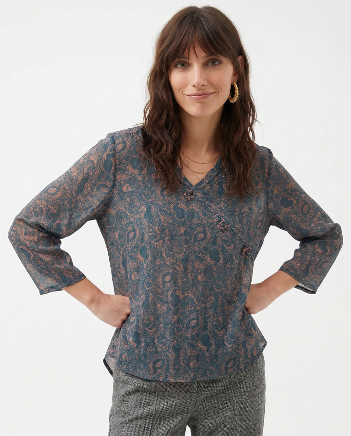 Olivia Bennet | Crosswrap Blouse for Women in Natural Fabric