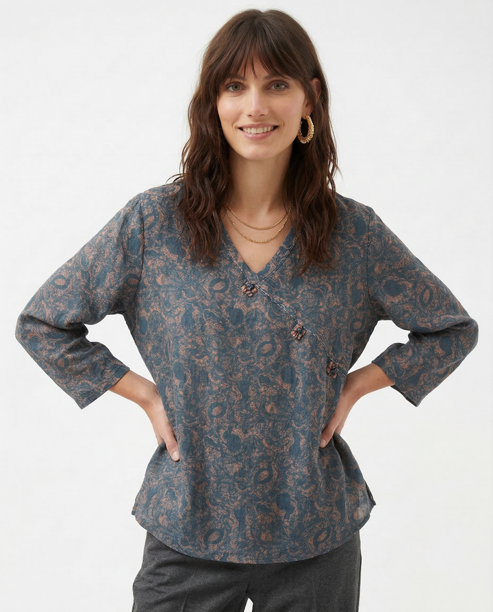 Olivia Bennet | Crosswrap Blouse for Women in Natural Fabric