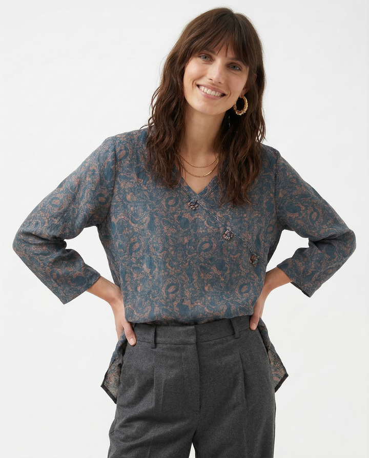 Olivia Bennet | Crosswrap Blouse for Women in Natural Fabric