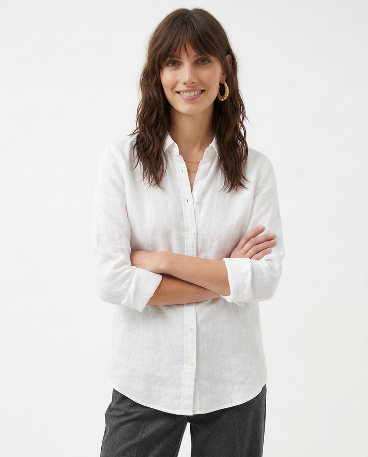 Olivia Bennet | Linen Blouse for Women in White, Relaxed Fit