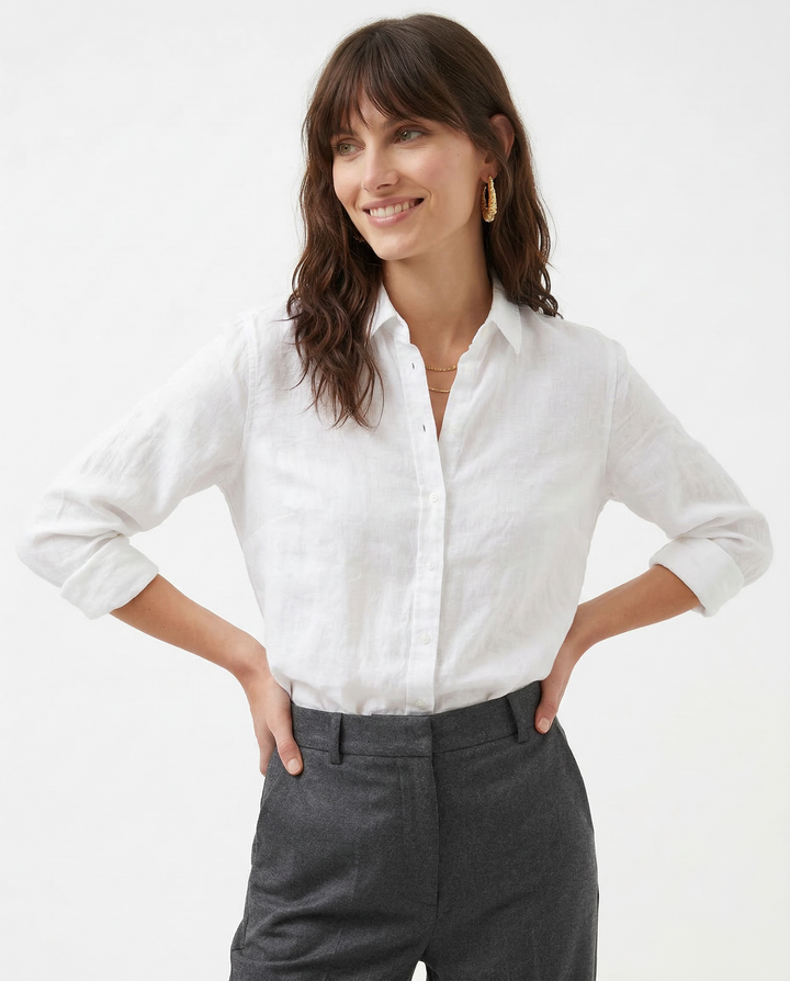 Olivia Bennet | Linen Blouse for Women in White, Relaxed Fit
