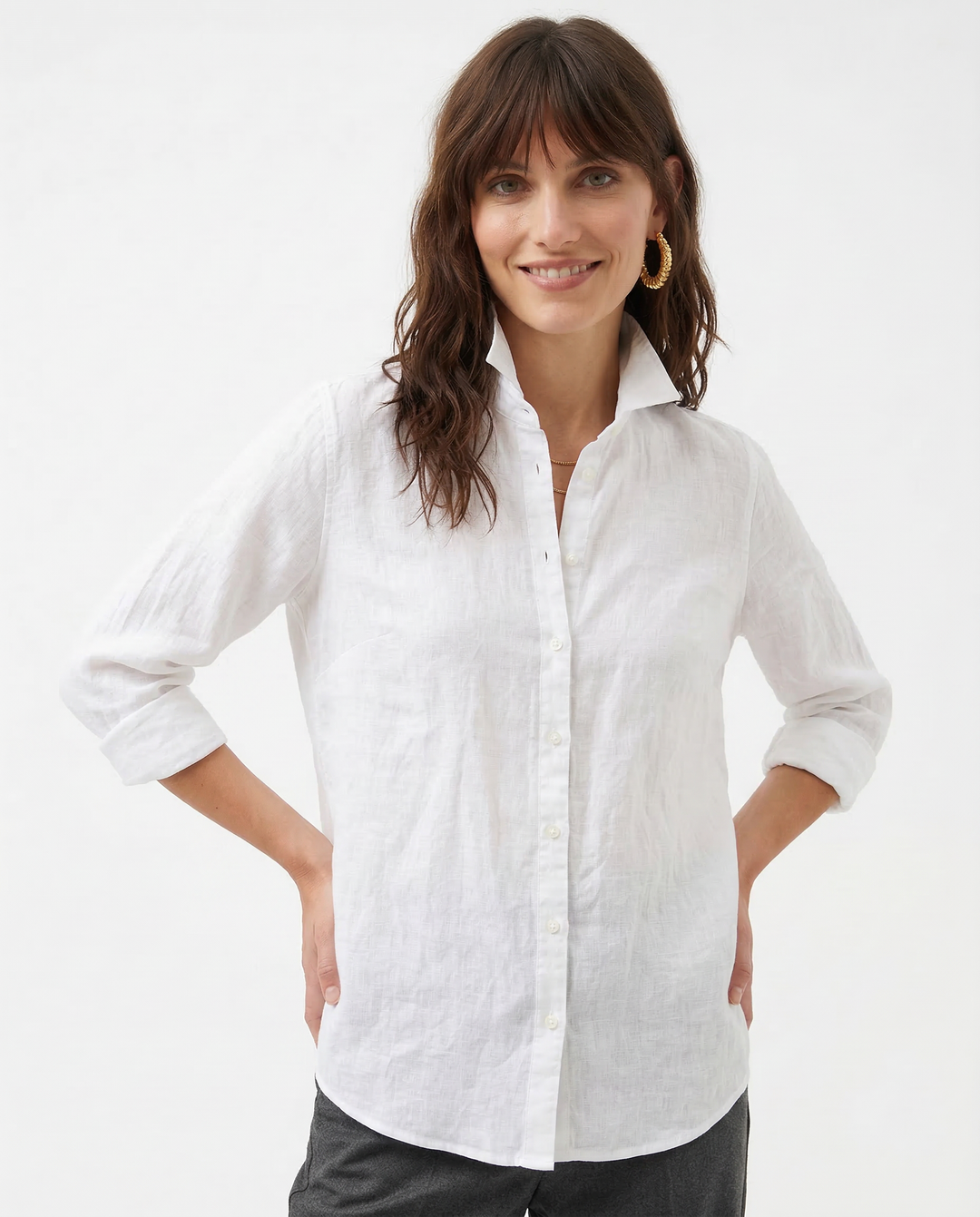 Olivia Bennet | Linen Blouse for Women in White, Relaxed Fit