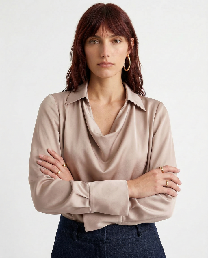 Olivia Bennet | Silk Full Sleeve Shirt for Women in Classic White
