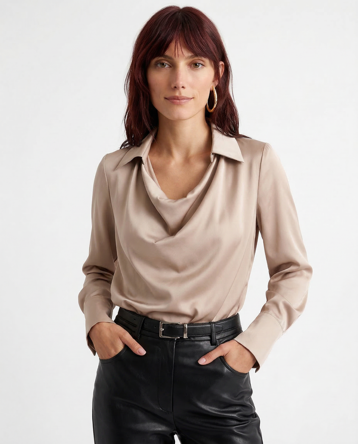 Olivia Bennet | Silk Full Sleeve Shirt for Women in Classic White