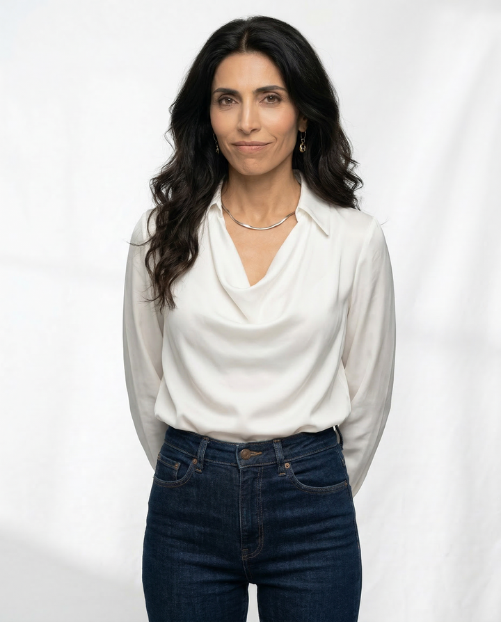 Olivia Bennet | Silk Full Sleeve Shirt for Women in Classic White