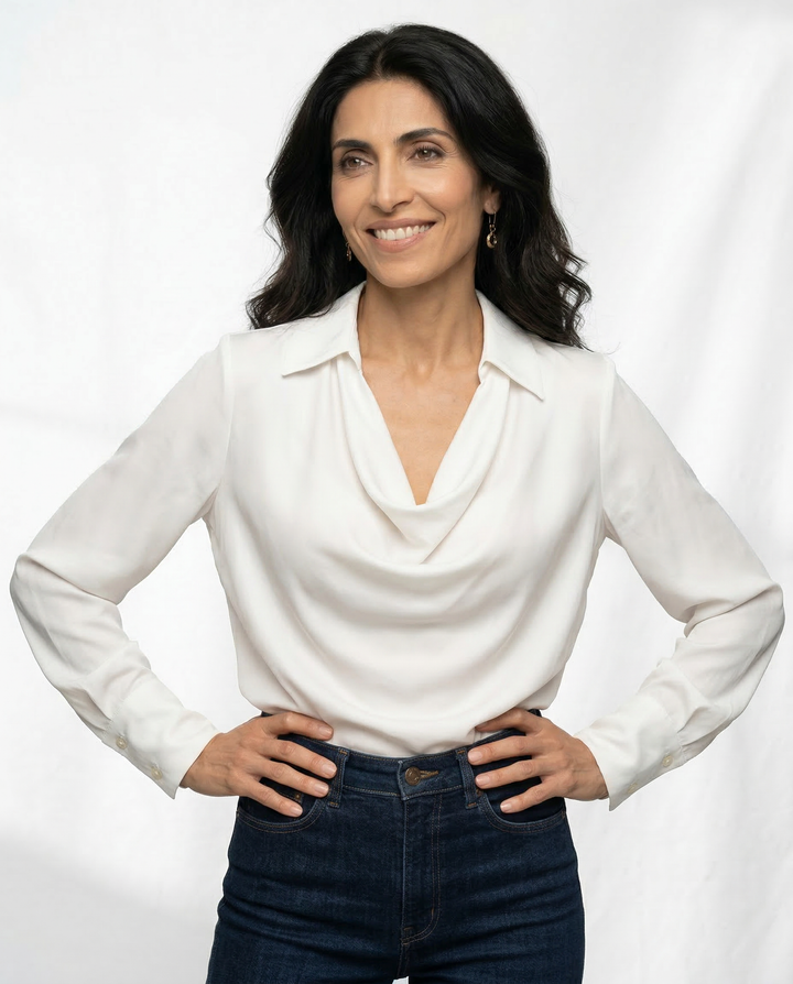 Olivia Bennet | Silk Full Sleeve Shirt for Women in Classic White