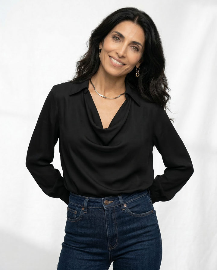 Olivia Bennet | Silk Full Sleeve Shirt for Women in Classic White