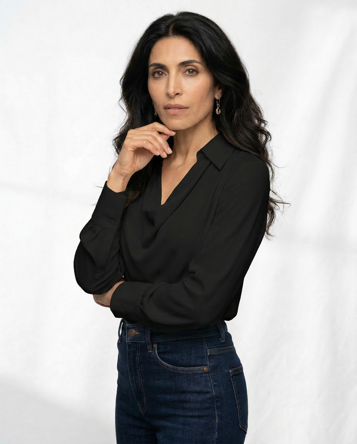 Olivia Bennet | Silk Full Sleeve Shirt for Women in Classic White