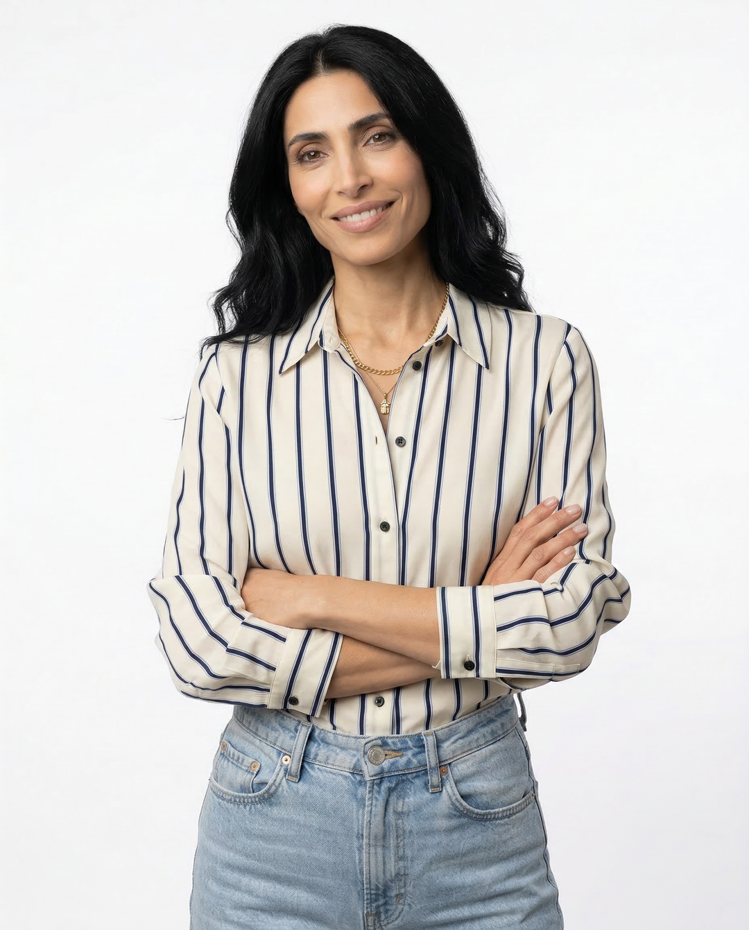 Olivia Bennet | Striped Button-Up Blouse for Women in Cotton Fit