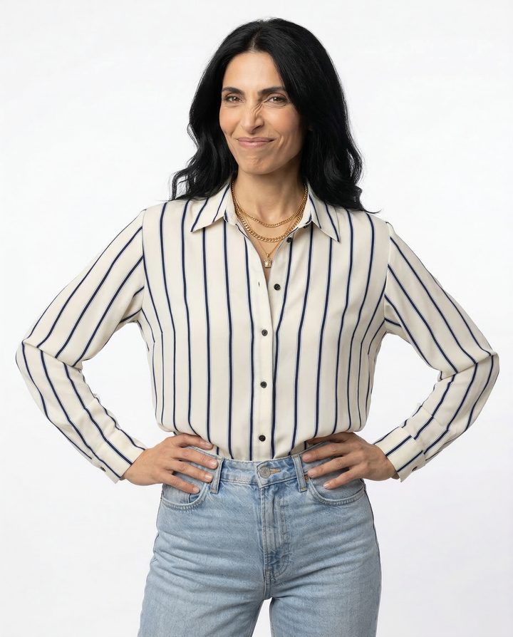 Olivia Bennet | Striped Button-Up Blouse for Women in Cotton Fit