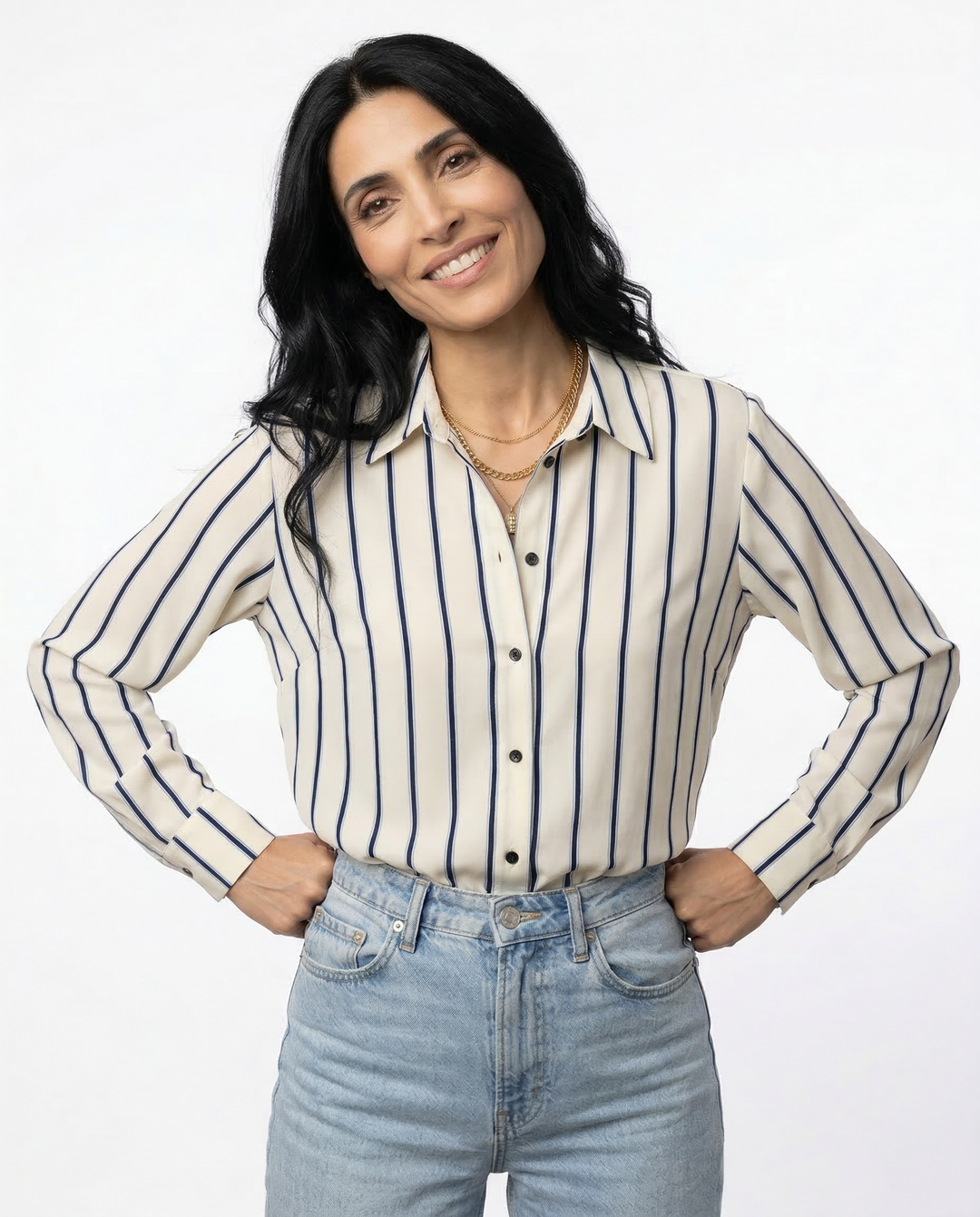 Olivia Bennet | Striped Button-Up Blouse for Women in Cotton Fit