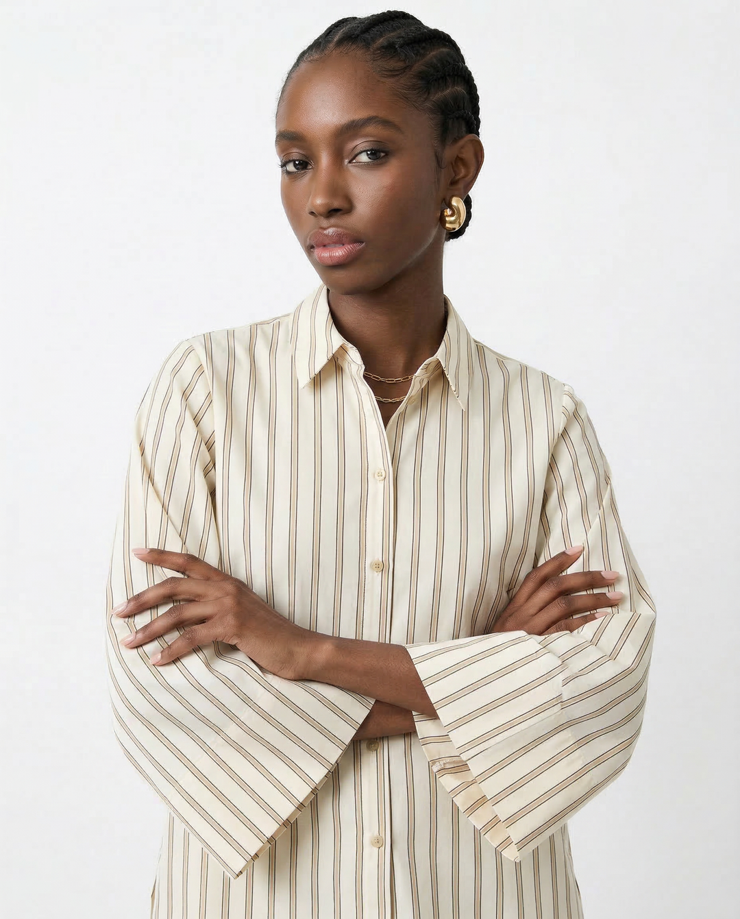 Olivia Bennet | Striped Button-Up Blouse for Women in Cotton Fit