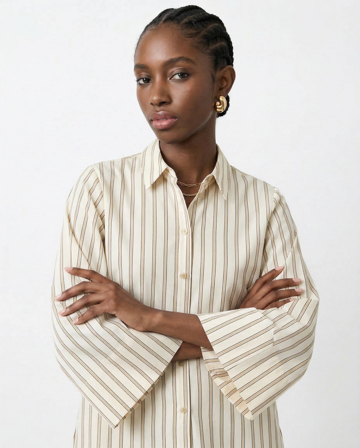 Olivia Bennet | Striped Button-Up Blouse for Women in Cotton Fit