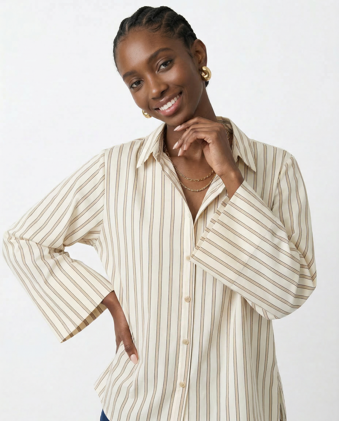 Olivia Bennet | Striped Button-Up Blouse for Women in Cotton Fit